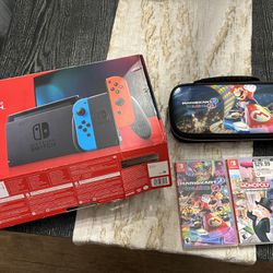 Nintendo Switch With Box, Case And Games