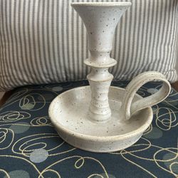 Studio Art Pottery Chamber Candlestick With Handle