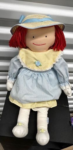 EDEN Vintage 1990 MADELINE Rag Doll Blue Dress Straw Hat 18"