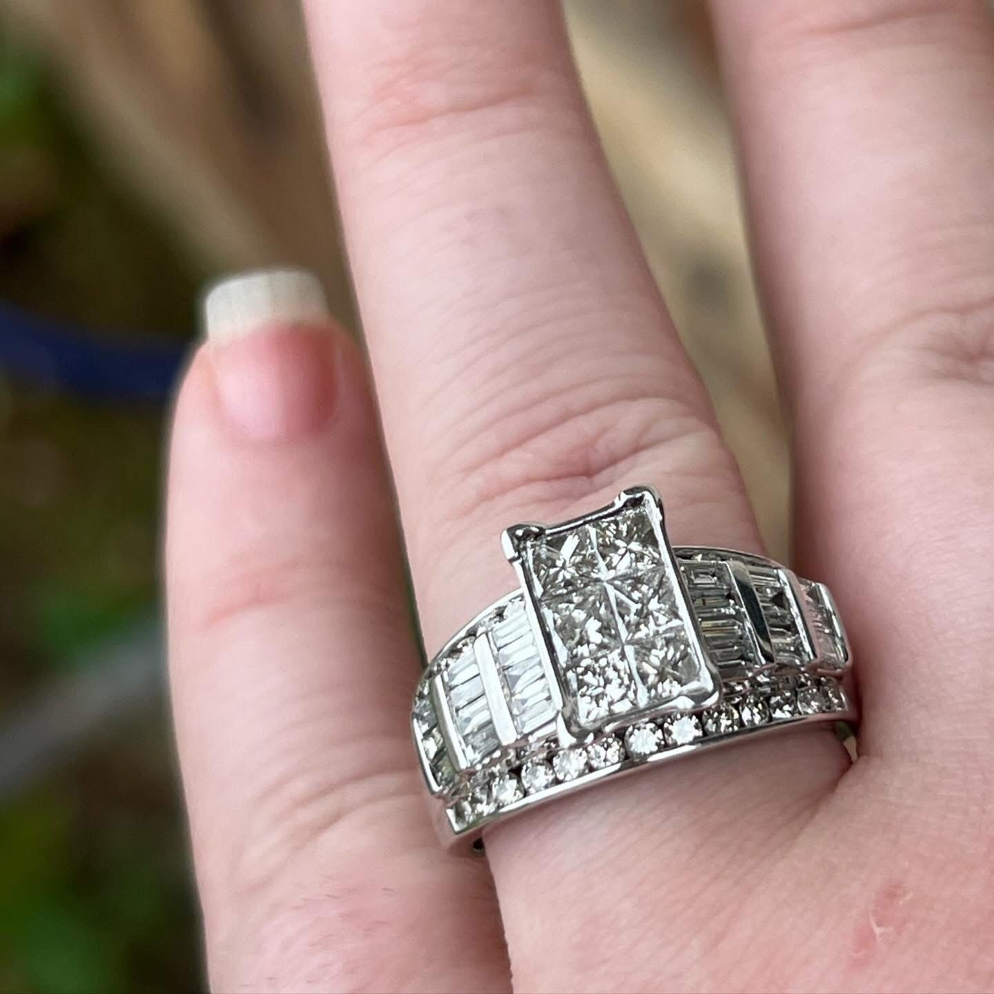 New Huge Chunky 14k White Gold 3 Carat Natural Diamond Ring