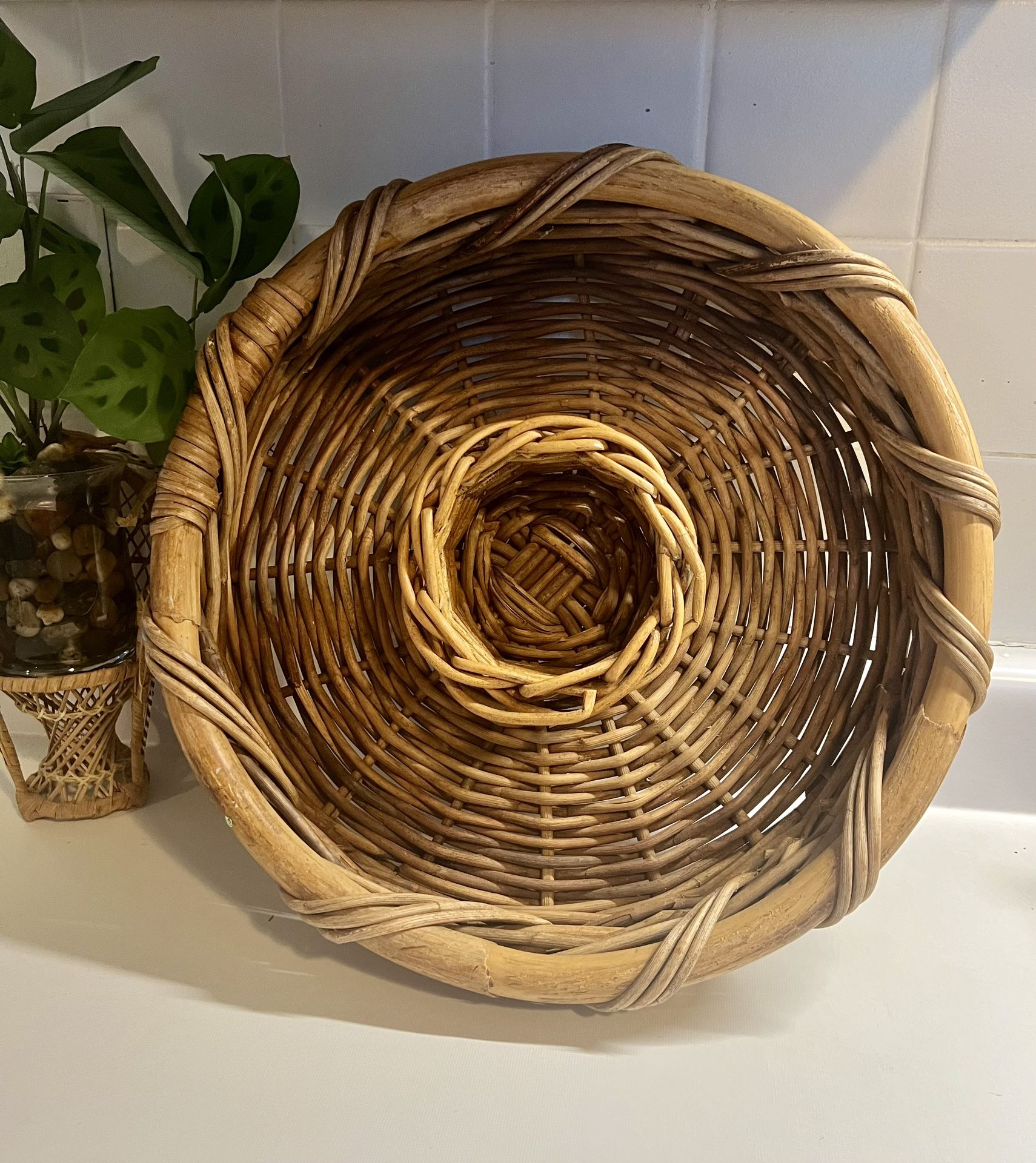 Vintage Wicker Basket Chips And Dip Bowl Storage Basket
