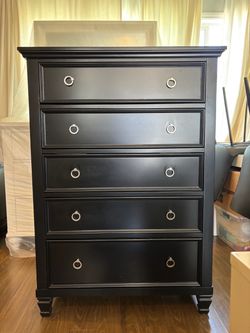 Black 5-Drawer Tall Chest Dresser