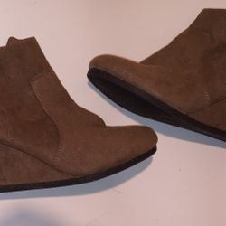 Attention Suede Bootie Brown Wedge Heel.