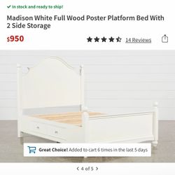 Full size white bed frame 