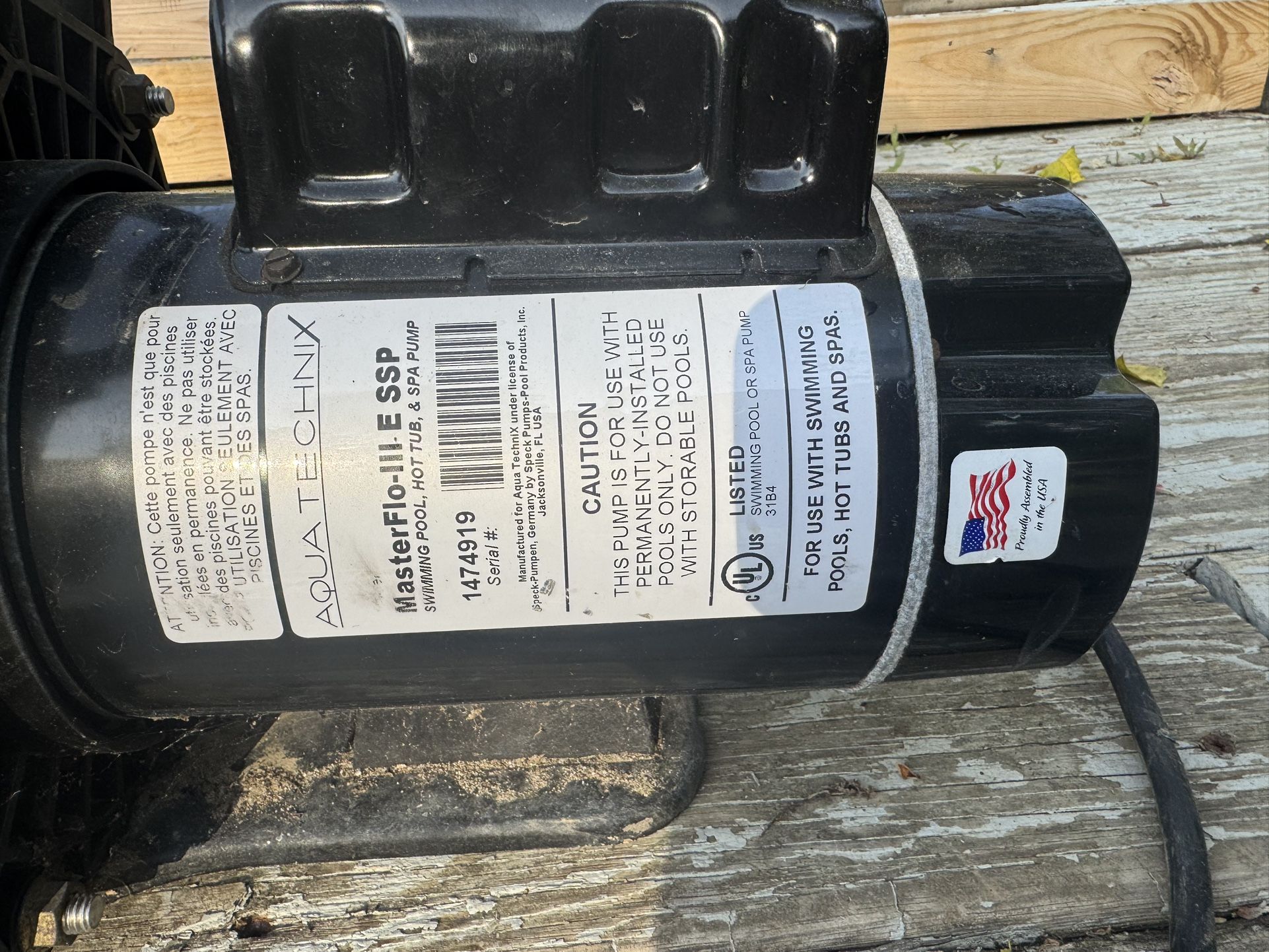 Swimming Pool Pump MasterFlo-III E SSP/ No Shipping Pickup Only