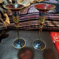Pier 1 Imports Bohemian Art Glass Taper Candle Stick Holder