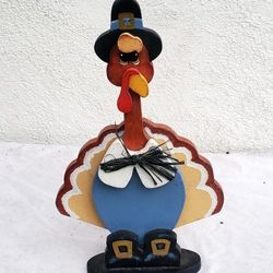Handmade and painted Thanksgiving Turkey Wooden decoration 21 inches tall