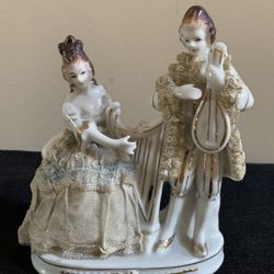 Antique Made In Japan Porcelain  Lace Victorian Couple Figurine 