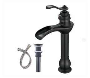 Single Handle Waterfall Vessel Sink Faucet with Drain Kit Included in Oil Rubbed Bronze - New