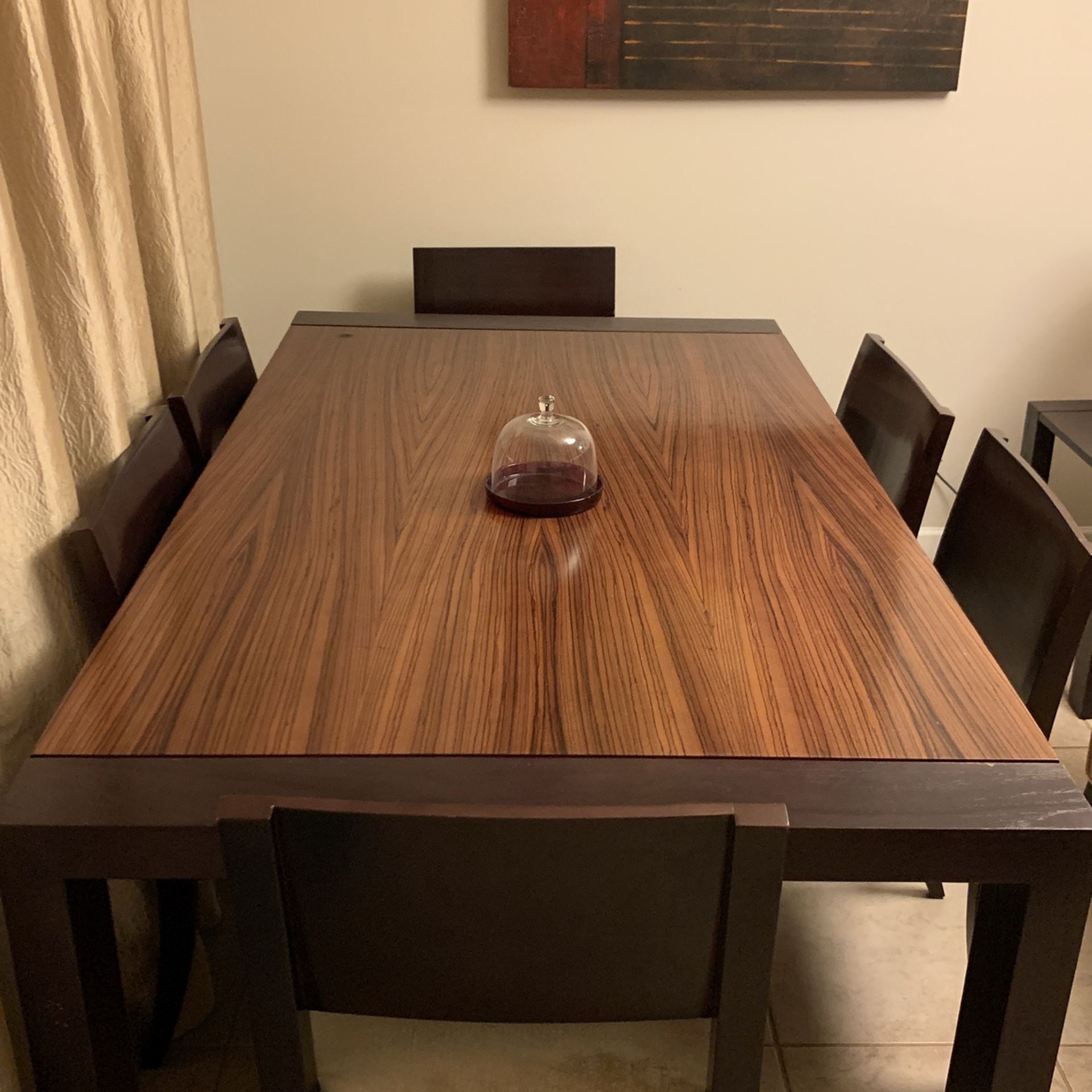 Solid Wood Dining Table, 6 Chairs And Bookshelf