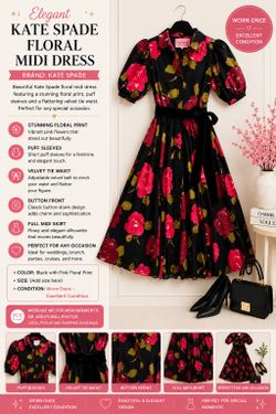 🌹 Kate Spade Floral Midi Dress – Elegant & Timeless 🌹