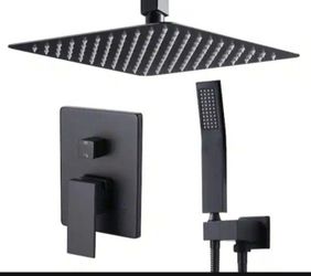 Matte Black Shower System Ceiling Mount Dual Heads 2-Spray Patterns 1.8 GPM Ceiling Mount 10 in.