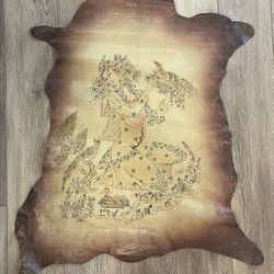 Vintage Persian Handmade Painting on Sheepskin