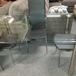 Brand New Glass Dining Table (60×36×30H) + 4 Black Chairs Clearance!