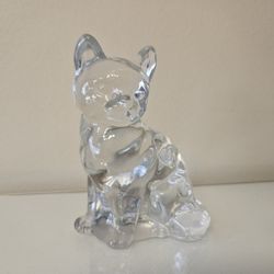 Fenton Art Glass Sitting Cat In Crystal  1980’s Figurine
