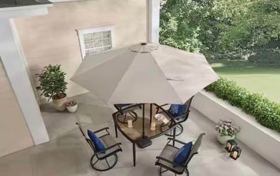 9 ft. Aluminum Market Crank and Auto-Tilt Patio Umbrella in Putty Beige. Hampton Bay Model # UCM190001-PUTTY L-4926