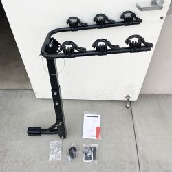 $65 (New) Tilt Folding 3-Bike Mount Rack Bicycle Carrier 2” Hitch 110lbs Max w/ No-Wooble U Bolt & Straps 