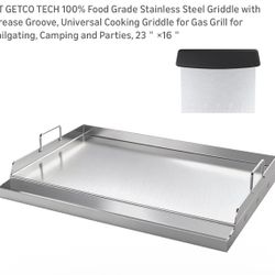 100% Food Grade Stainless Steel Griddle with Grease Groove, Universal Cooking Griddle for Gas Grill for Tailgating, Camping and Parties, 23＂×16＂