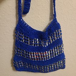 Crocheted Blue Shoulder Bag