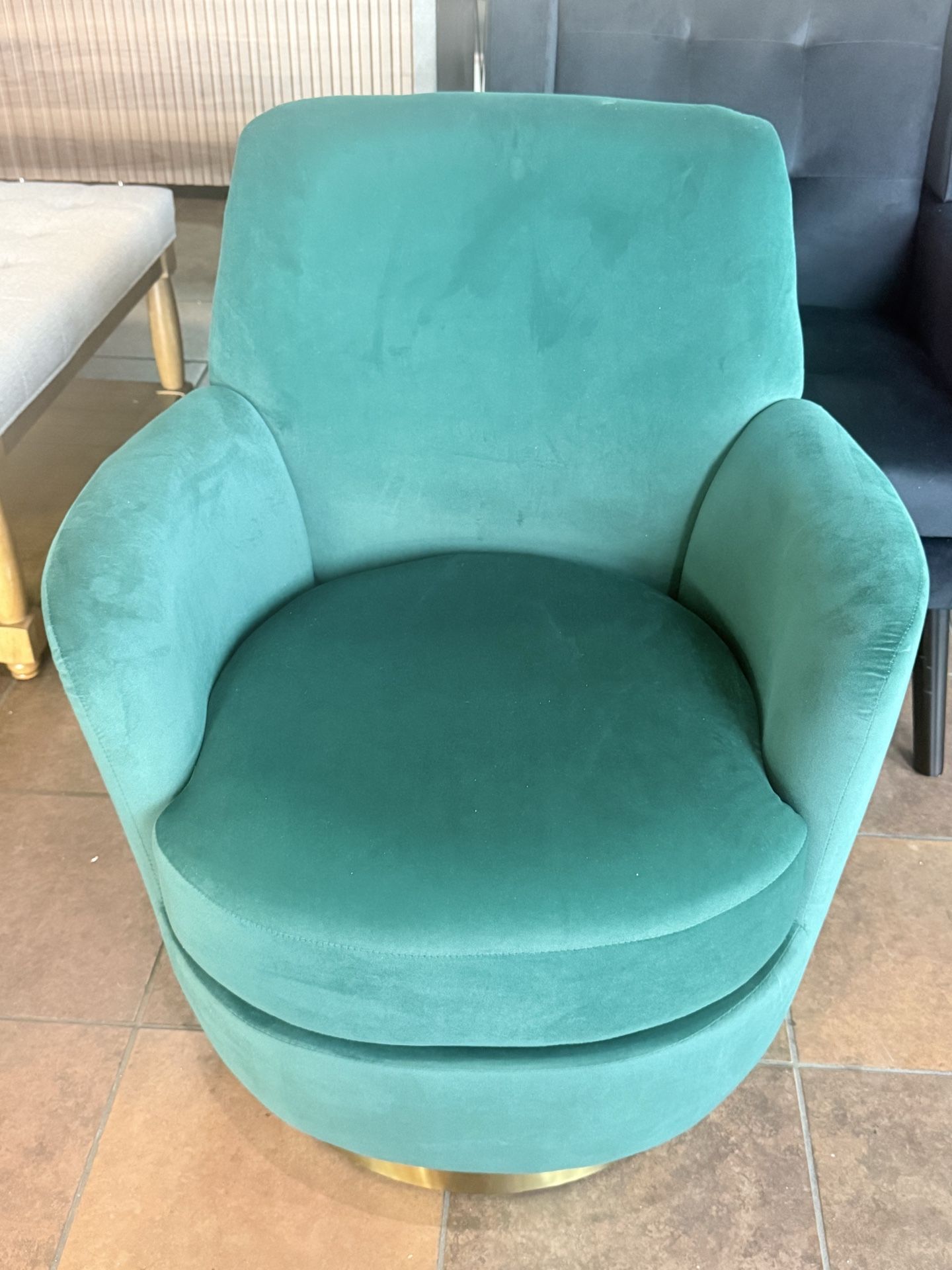 Velvet 360° Swivel Barrel Chair with Stainless Steel Base, Accent Round Single-seat Upholstered Reading Sofa Armchair for Nursery, Reading, Living Roo
