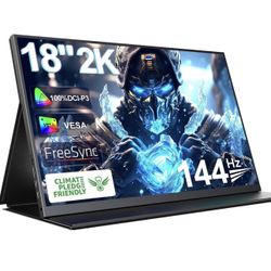(New) 2K 144Hz Portable Gaming Monitor 18" 2560x1600 QHD 100% DCI-P3 FreeSync HDR Laptop w/VESA, Frameless Matte IPS Eye Care Second for Game Conso