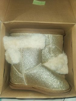 Apres by Lamo Kids Wrap Gold Glitter Boots Size 4Y EU 34 Faux Fur Winter Boot