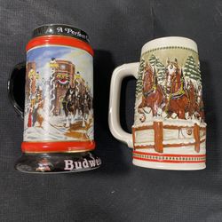 2 Anheiser Busch Budweiser Holiday Collectible Stien