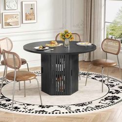 47 Inch Round Dining Table for 4, Circle Kitchen Table with Storage Shelf for Living Room, Walnut