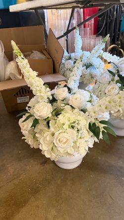 White Artificial Floral Arrangement in White Vase
