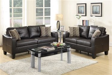 New! 2 Piece Espresso Leather Sofa Set w/Accent Pillows $39 Down (NO CREDIT CHECK FINANCING)