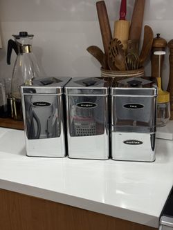 Vintage Mid Century Modern 1960's-1970's Stainless Steel 4 piece Cannister set