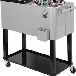 80 Quart Qt Rolling Cooler Ice Chest for Outdoor Patio Deck Party $140