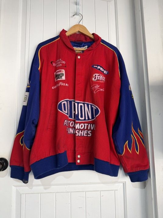 🔥 Vintage Jeff Hamilton NASCAR Racing Jacket – DuPont “Miracles of Science” – Rare Flame Sleeve 🔥