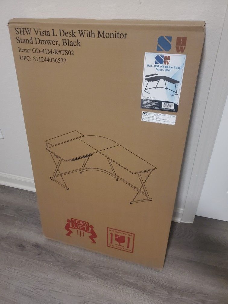 L-Shaped Desk With Monitor Stand