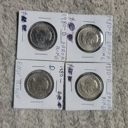 4 Dollars  Susan B Anthony Wide Ring  2  Dollars  1980 -P  2 Dollars  1980 -D FIRE Coleccion 