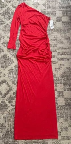 NWT Nicole Miller one shoulder maxi  dress with thigh slit in red size 10