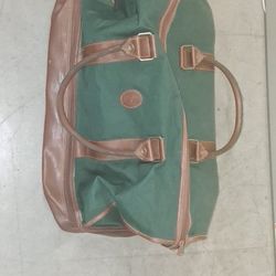 Vintage Polo Ralph Lauren Green Canvas Leather Duffle Bag Travel Carry-On 90s
