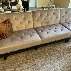 Convertible Velvet Sofa Couch, Sectional Sofa With Ottoman, Mid-Century Upholstered Comfy Futon Sofa
