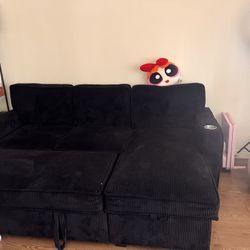 Reversible Black Corduroy Pull Out Couch