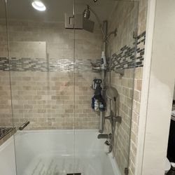Bathtub Glass Door – 48.5” W x 58” H (Brushed Nickel)