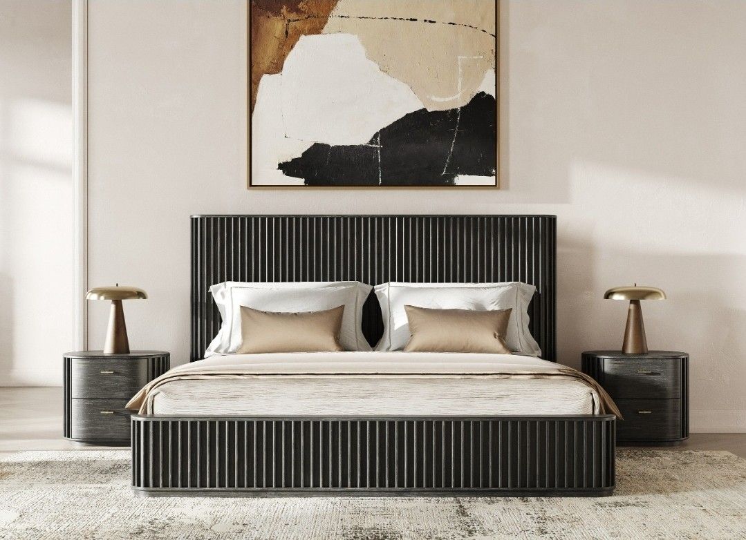 Brand New Black Arhaus Dupe Platform Bed in Black Wood
