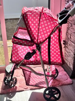 GORGEOUS PINK POLKA DOT PET STROLLER 😍🌟