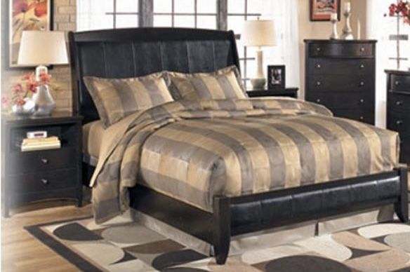 Ashley Furniture Leather/Wood Queen Bedroom Set (Mattress & Box Spring Additional in description)