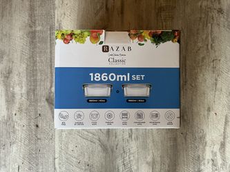 **BRAND NEW** Razab Set of 2 Large Glass Food Containers with Locking Lids, 8 Cups/ 63 Oz, BPA Free & Leak Proof, Microwave & Oven Safe
