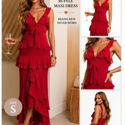 VICI Red Ruffle Maxi Dress – Size Small (NEW) - BRAND NEW!
