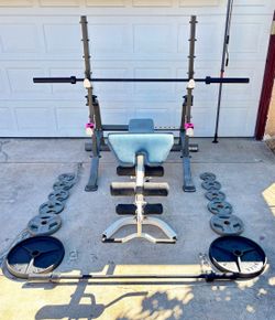 Olympic Weights, 7-ft Olympic Bar, Curl Bar, Bench, Squat Rack