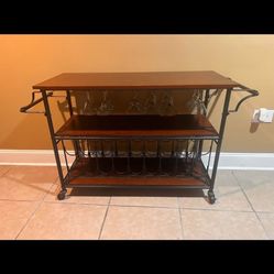 Rolling Bar Cart with Wine Rack & Glass Holder - Elegant & Functional!