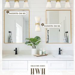 Bathroom Light Fixture, HWH 3-Light Brushed Gold Vanity Lights for Bathroom (SR) MSRP: $85.49 - New