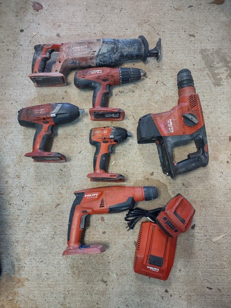 22v Hilti Tool Lot Drill, Impact, Hammer Drills, 1/2 Wrench Impact, Saw Saw Charger Battery.