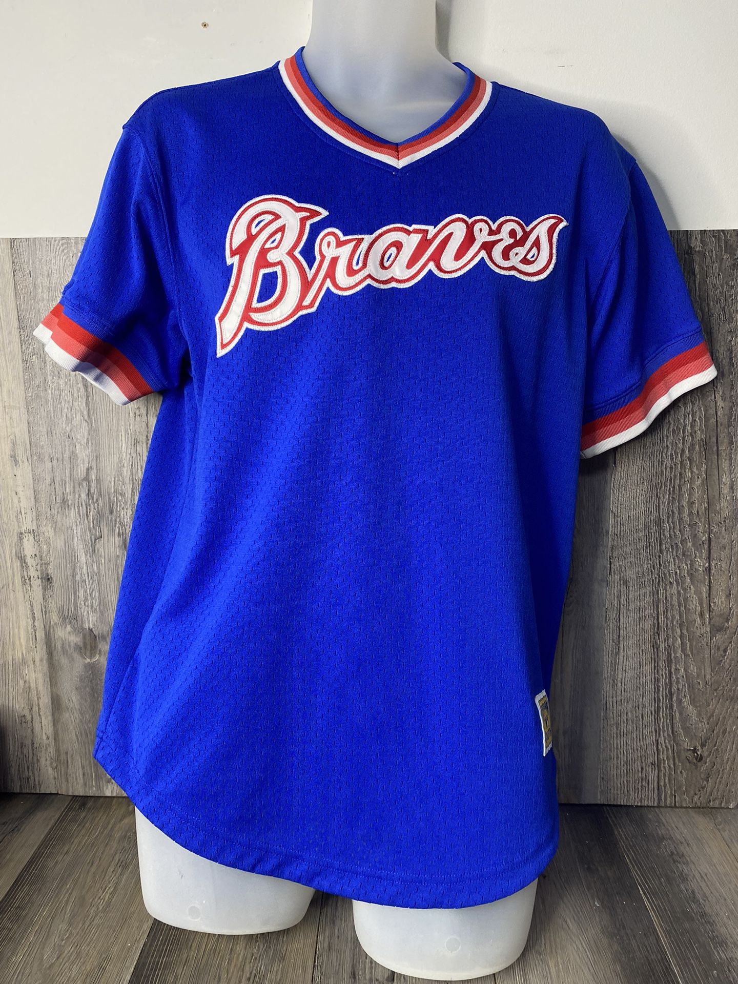 Mitchell & Ness Cooperstown Collection Blue MLB Atlanta Braves Pullover Mens Med